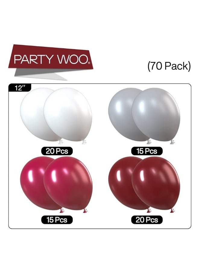PartyWoo - PartyWoo Burgundy Gray White Balloons, 60 pcs Balloon Pack of Burgundy Balloons Wine Red Balloons Gray Balloons White Balloons for Burgundy Baby Shower Decorations, Memorial Day Decorations - Image 1