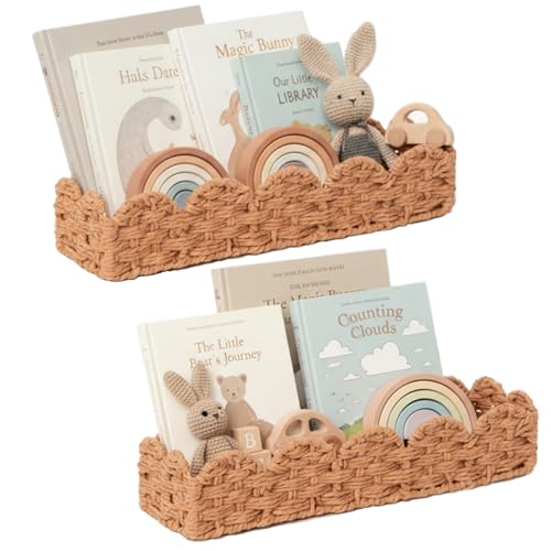 AMILLIARDI Scalloped Rattan Wall Shelf – Floating Bookshelf for Nursery, Bedroom or Living Room – Decorative Shelves, Natural Rattan Wall Shelf for Storage, Nursery Book Shelf & Display 15.8" x 4.5" x 3.2" - Image 2