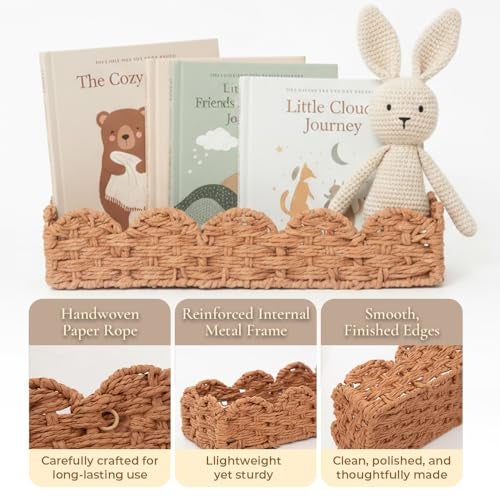 AMILLIARDI Scalloped Rattan Wall Shelf – Floating Bookshelf for Nursery, Bedroom or Living Room – Decorative Shelves, Natural Rattan Wall Shelf for Storage, Nursery Book Shelf & Display 15.8" x 4.5" x 3.2" - Image 3