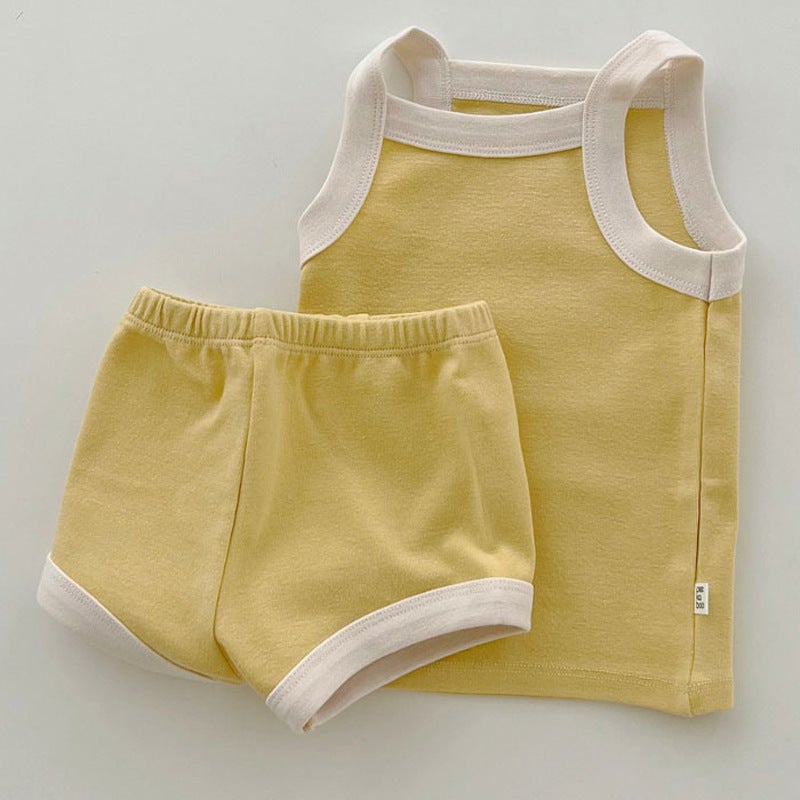 Summer Cotton Baby Vest and Shorts Set pure yellow 