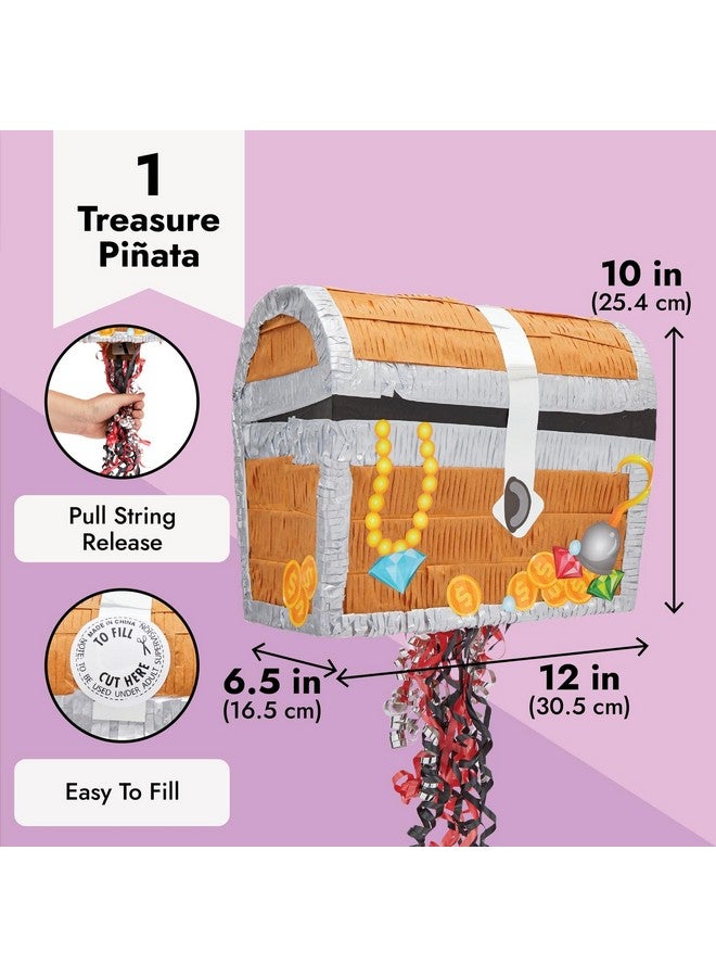 BLUE PANDA Treasure Chest Pinata - Pull String Pirate Themed Pinata, Under the Sea, Adventure Themed Party Decorations (Small, 12x10x6.5 In) - Pirate Party - Image 3
