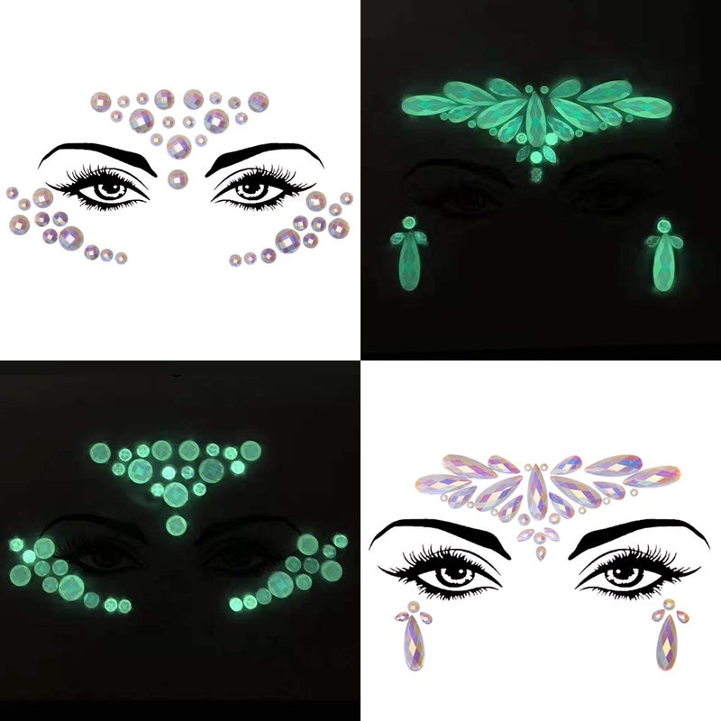 SIQUK 12 Sets Face Jewels Noctilucent Face Gems Luminous Mermaid Temporary Tattoo Stickers Acrylic Face Crystal Stickers for Party Rave Festival - Image 2