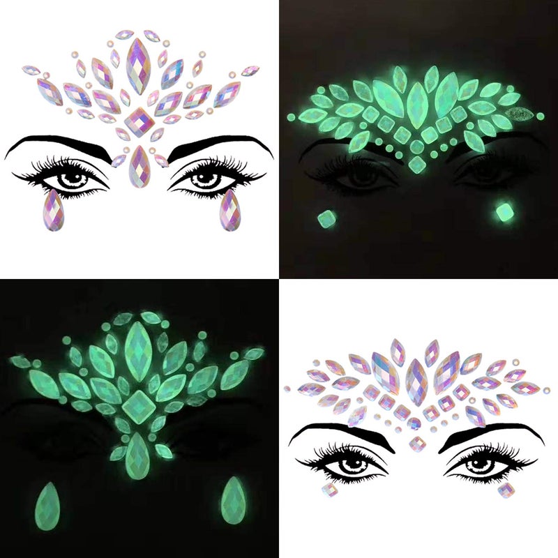SIQUK 12 Sets Face Jewels Noctilucent Face Gems Luminous Mermaid Temporary Tattoo Stickers Acrylic Face Crystal Stickers for Party Rave Festival - Image 3