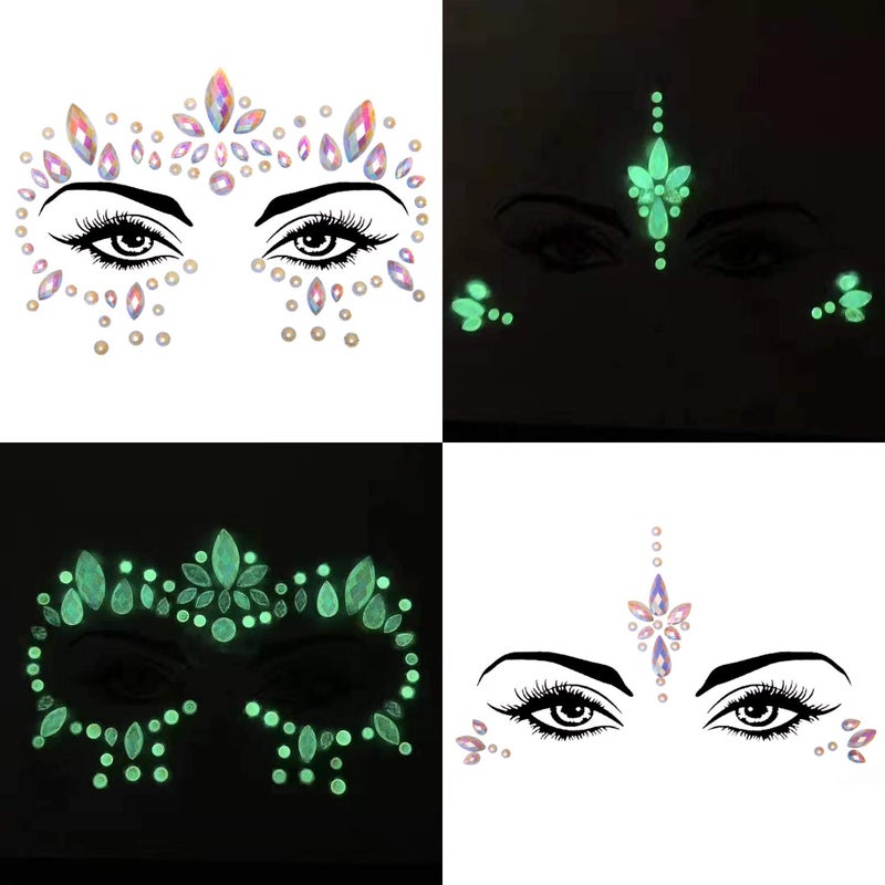 SIQUK 12 Sets Face Jewels Noctilucent Face Gems Luminous Mermaid Temporary Tattoo Stickers Acrylic Face Crystal Stickers for Party Rave Festival - Image 4