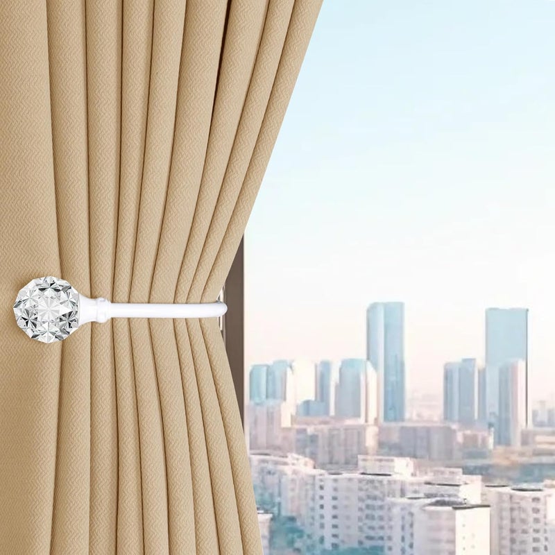 جروليكا 2 × حامل ستائر معدني ثقيل على شكل حرف U مع كرات كريستال شفافة لسحب الستائ�� (أبيض) - Image 3