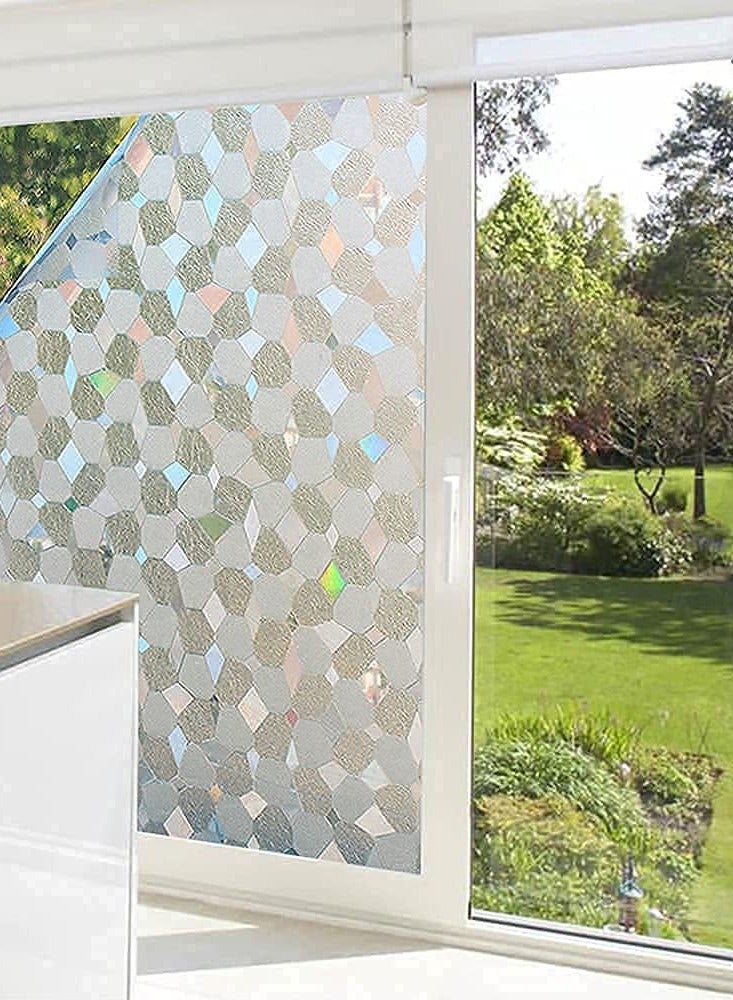 Window Film Privacy, 3D No Glue Static Decorative Privacy Window Films for Glass, Frosted Window Film in The Bathroom, Balcony, Bathroom, Office, Hotel (17.5 x 118 inch(0.445 x 3 m)) - Image 2