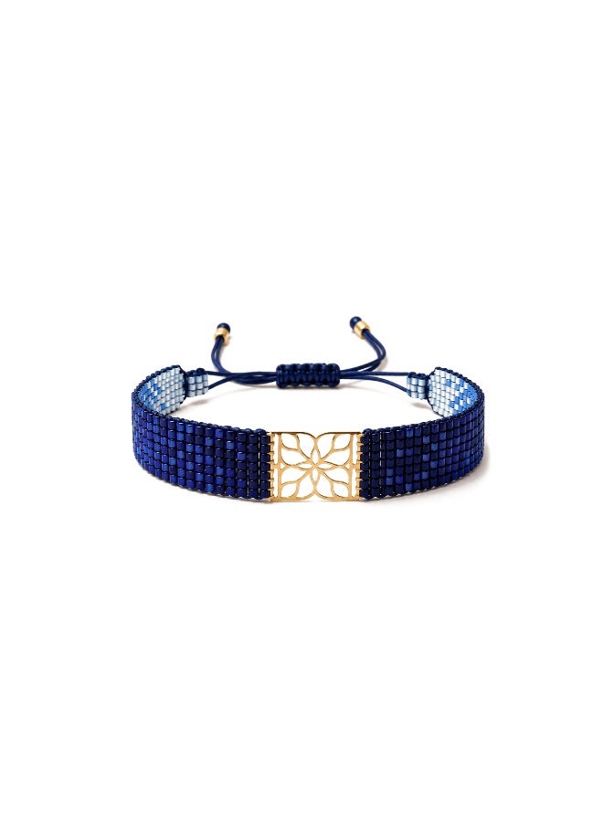 Handwoven Miyuki Beaded Bracelet with 18K Real Gold Centerpiece , Elegant Handmade Jewelry for Women