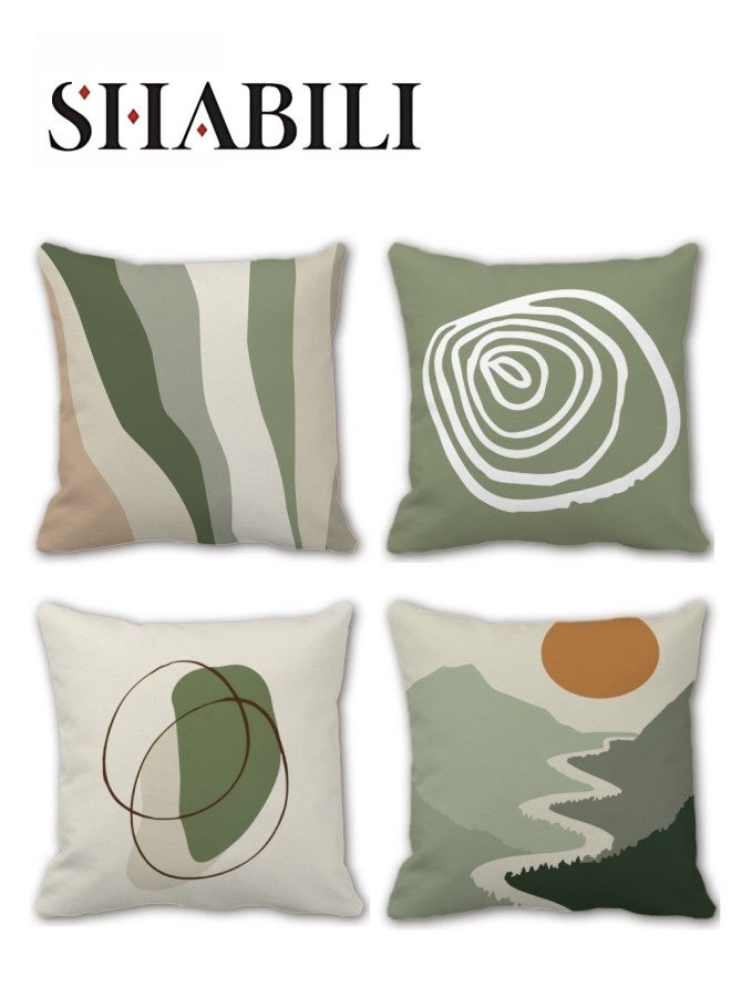 SHABILI 4-piece Set of Abstract Linen Pillow Cases 45x45 cm, Modern Sofa Geometric Decorative Pillow Cases 18x18 Inches, Suitable for Sofas, Cars, Home Living Rooms, Bedrooms and Offices - Image 1