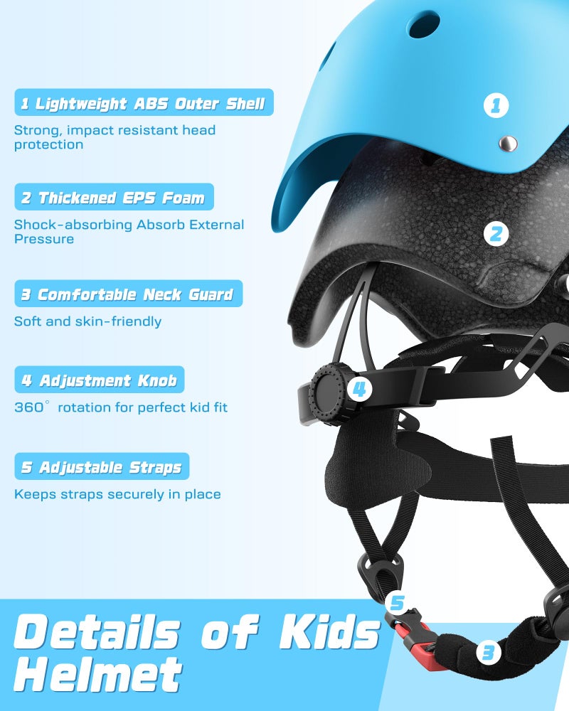 DARME Kids Bike Helmet Set, Adjustable Helmet for Ages 3-10 Year Boys Girls, Pad Set with Knee and Elbow Pads for Bike, Roller, Skating, Scooter, Longboard and More Sports - Image 2
