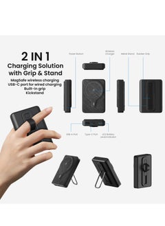 Brave MagSafe Power Bank, 10000mAh Wireless Portable Charger with Stand & PD 20W Fast Charging, Magnetic Battery Pack Compatible with iPhone 16 Pro Max, 16 Pro, 16, 15, 14, 13, 12 Series, Samsung Galaxy S25, S24, S23 Ultra, USB-C Power Bank with Type-C Cable, Fast Charge for iPhone & Android Devices  - Image 2