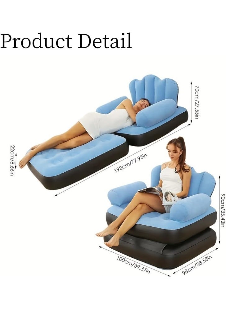 SUKILO Inflatable Sofa Bed 5-in-1 Foldable Lounge Chair Blue 34x36x34 inch for Adults and Kids – Portable Outdoor Lazy Couch with Comfortable PVC Flocking – Travel, Camping, Guest Room, Reading, Relaxing  - Image 3