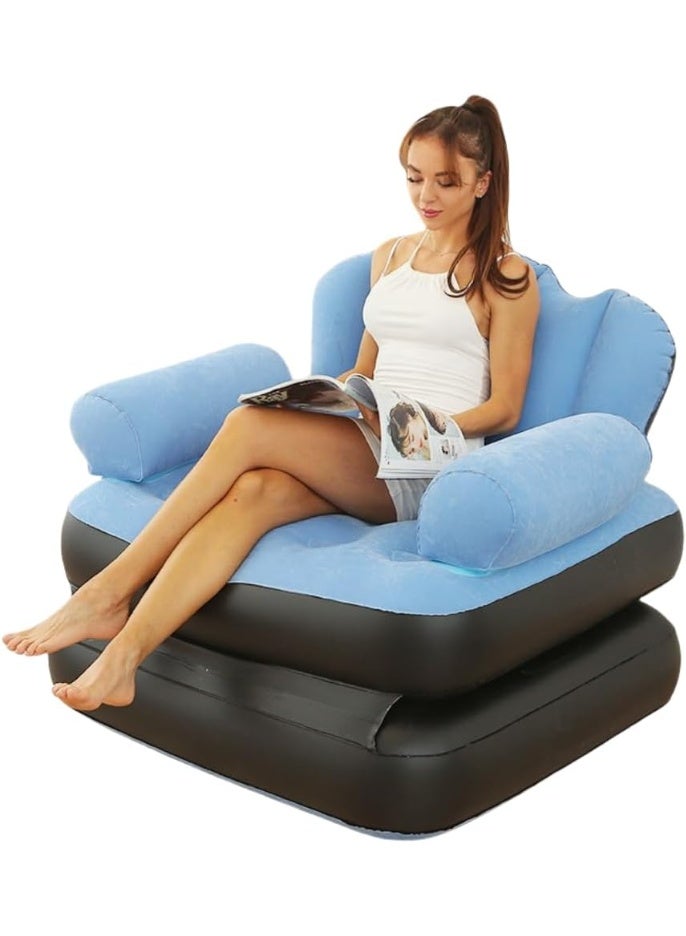 SUKILO Inflatable Sofa Bed 5-in-1 Foldable Lounge Chair Blue 34x36x34 inch for Adults and Kids – Portable Outdoor Lazy Couch with Comfortable PVC Flocking – Travel, Camping, Guest Room, Reading, Relaxing  - Image 1