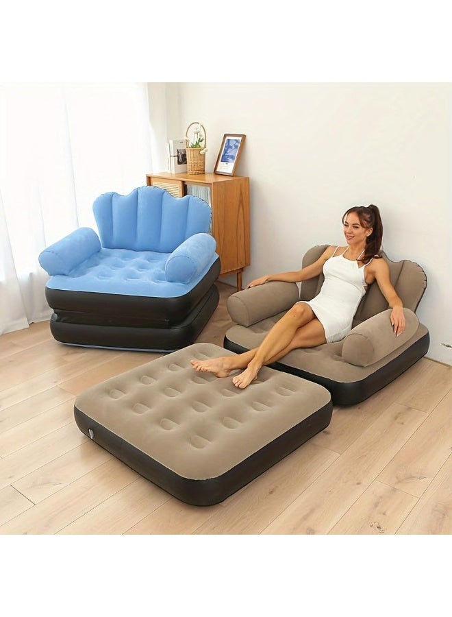 SUKILO Inflatable Sofa Bed 5-in-1 Foldable Lounge Chair Blue 34x36x34 inch for Adults and Kids – Portable Outdoor Lazy Couch with Comfortable PVC Flocking – Travel, Camping, Guest Room, Reading, Relaxing  - Image 2