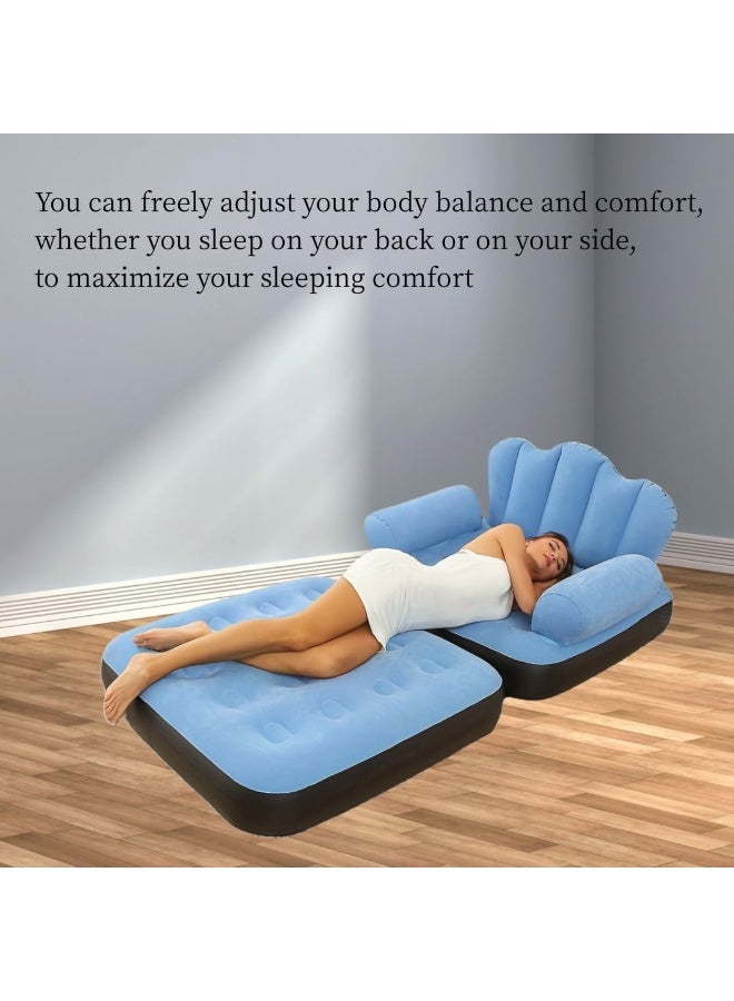 SUKILO Inflatable Sofa Bed 5-in-1 Foldable Lounge Chair Blue 34x36x34 inch for Adults and Kids – Portable Outdoor Lazy Couch with Comfortable PVC Flocking – Travel, Camping, Guest Room, Reading, Relaxing  - Image 5