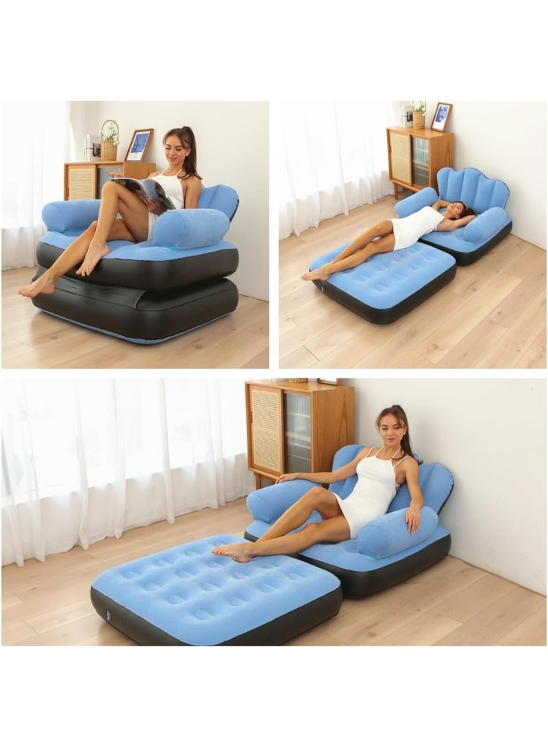 SUKILO Inflatable Sofa Bed 5-in-1 Foldable Lounge Chair Blue 34x36x34 inch for Adults and Kids – Portable Outdoor Lazy Couch with Comfortable PVC Flocking – Travel, Camping, Guest Room, Reading, Relaxing  - Image 4