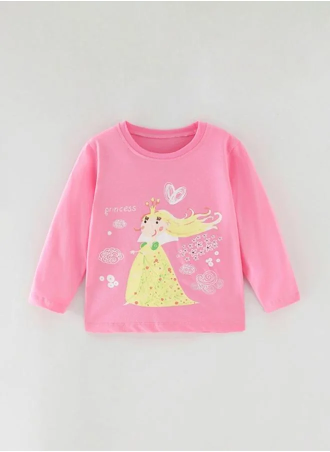 YUNIQEE Pink Printed Long Sleeve Crew Neck T-Shirt
