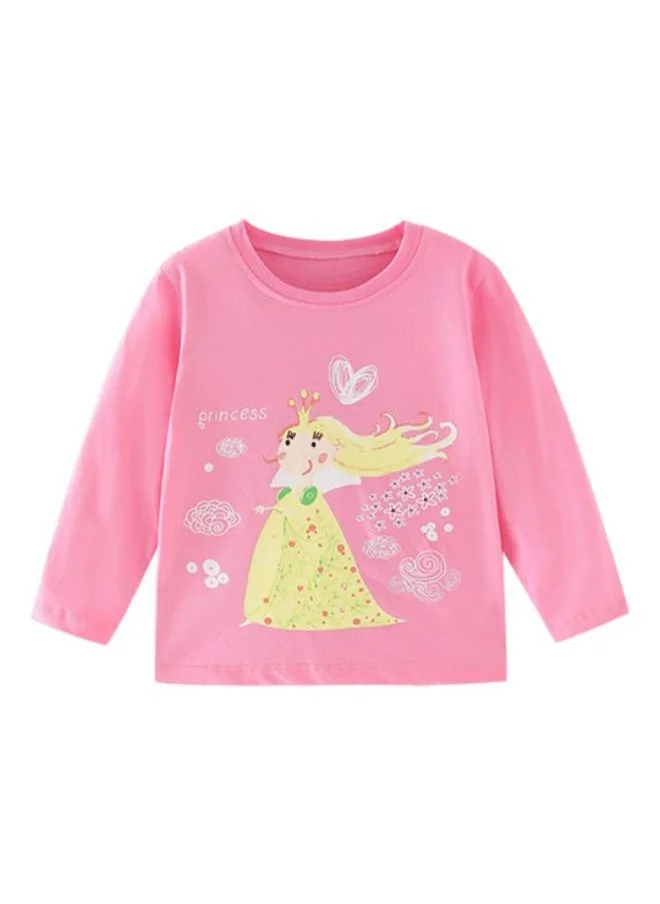 YUNIQEE Pink Printed Long Sleeve Crew Neck T-Shirt