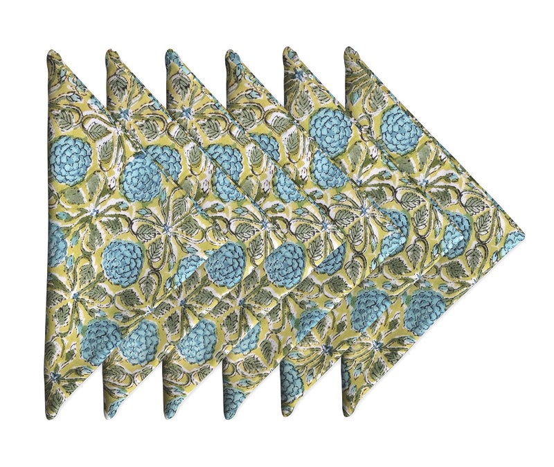 Washable Cotton Napkins 18x18 inches Lightweight Cloth Dinner Napkins Set of 6 Everyday Use or Dinner Party and Events Teal Indian Block Printed Soft Fabric by Craftbot