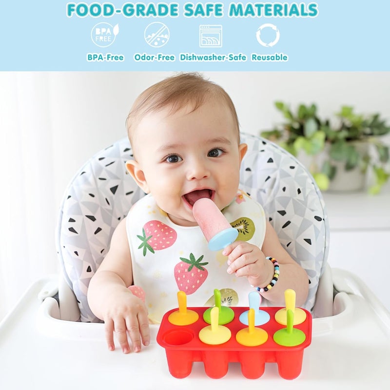 Miaowoof Silicone Popsicles Molds for Toddlers, 8-Cavity Non-BPA Premium Silicone Small Popsicle Molds, Ice Pop Mold with 8 Colorful Reusable Sticks for Kids (Red) - Image 2
