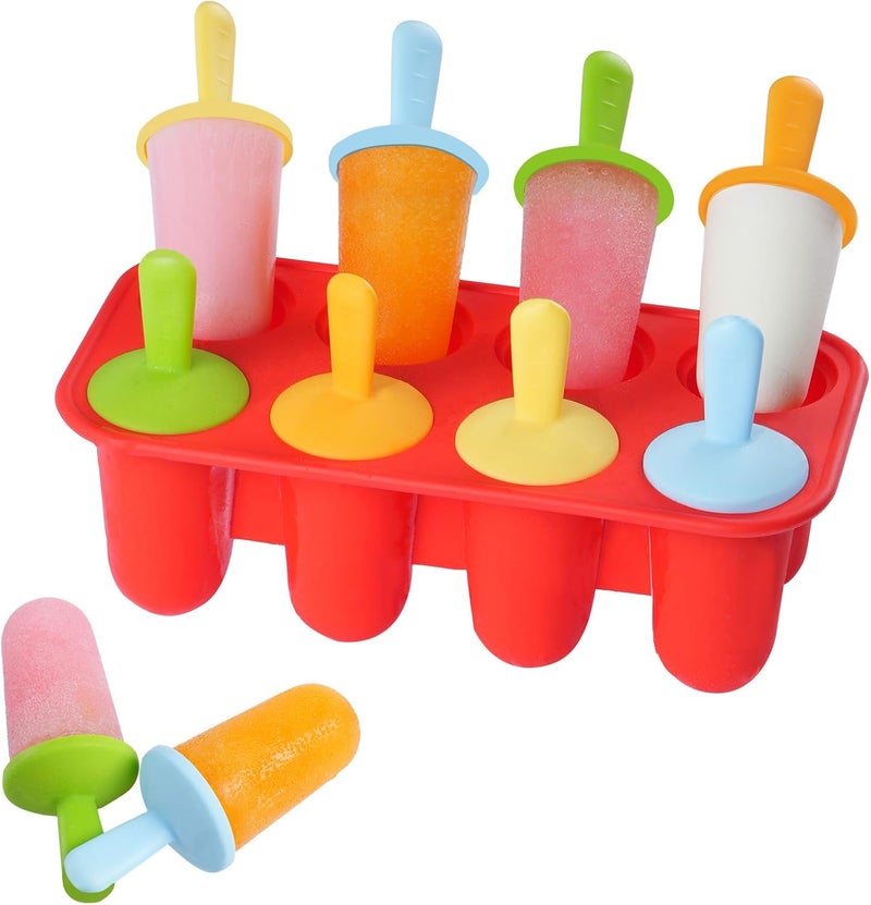 Miaowoof Silicone Popsicles Molds for Toddlers, 8-Cavity Non-BPA Premium Silicone Small Popsicle Molds, Ice Pop Mold with 8 Colorful Reusable Sticks for Kids (Red) - Image 1