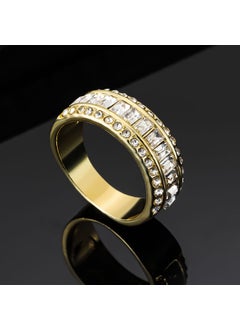 Long Rui wish Hot Sale European and American Light Luxury Fashion 14K Gold Three Row Rhinestone Ring Simple Factory Outlet Interphase Rhinestone-Gold