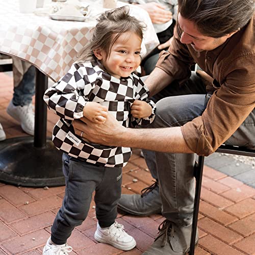 Tiny Twinkle Long Sleeve Bib for Babies & Toddlers – Waterproof Smock Bib for Eating – Machine Washable & Mess-Proof, Baby Feeding Essential & Shower Must-Have(Checkers Black, 6–24M) - Image 2