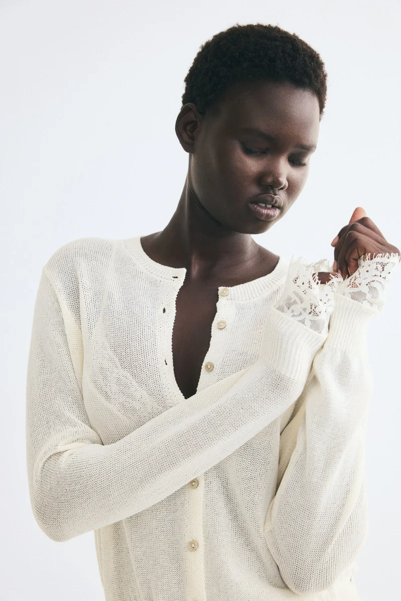 H&M Lace-trimmed tie-detail cardigan