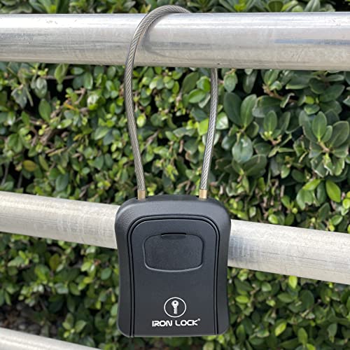 Iron Lock® Key Lock Box Portable and Wall Mounted with Removable Cable Shackle Outdoor Waterproof 4 Digit Combination with Resettable Code with A B Switch Key Lockbox for Outside (Medium, Black) - Image 5