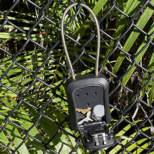 Iron Lock® Key Lock Box Portable and Wall Mounted with Removable Cable Shackle Outdoor Waterproof 4 Digit Combination with Resettable Code with A B Switch Key Lockbox for Outside (Medium, Black) - Image 3