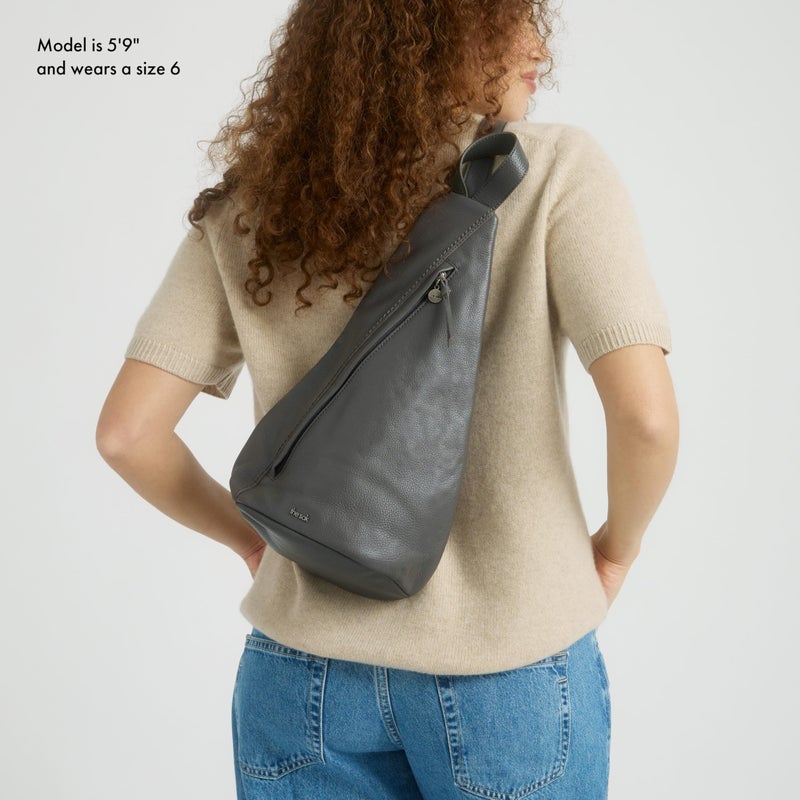 The Sak Geo Sling Backpack in Leather, Convertible Design, Slate - Image 2
