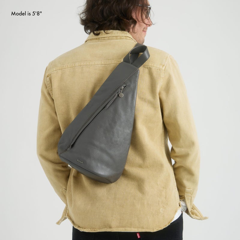 The Sak Geo Sling Backpack in Leather, Convertible Design, Slate - Image 4