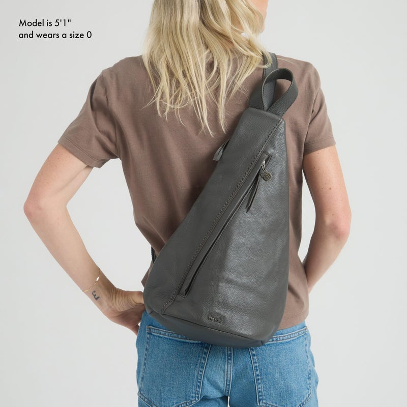 The Sak Geo Sling Backpack in Leather, Convertible Design, Slate - Image 3