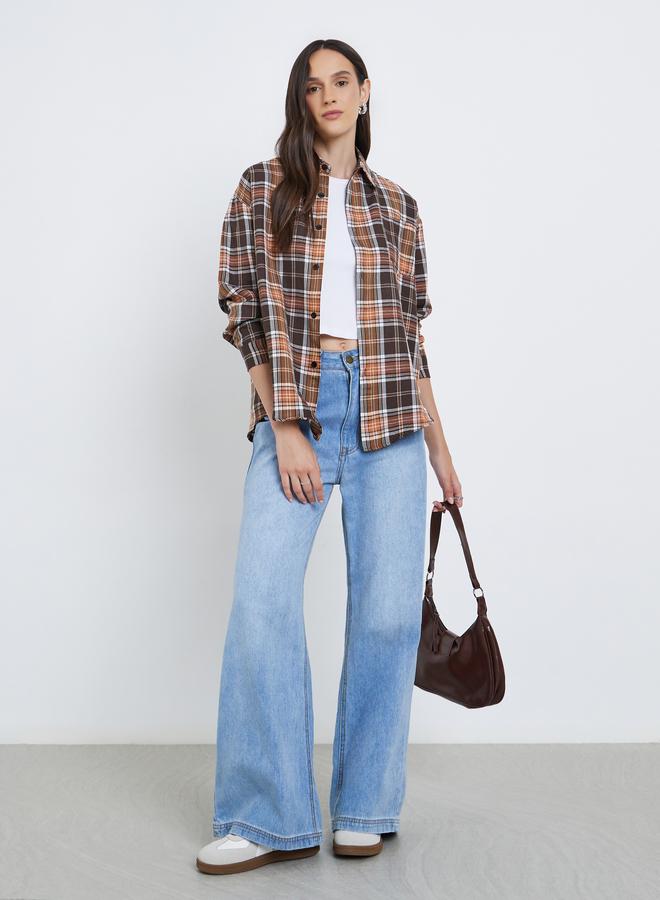 ستايلي بلوزة بطبعة مربعات مع تفاصيل جيب - Image 2