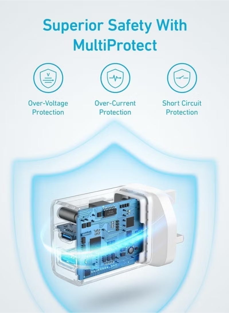 ريماكس شاحن حائط سريع 20 وات بمنفذين USB مع كابل USB C إلى Lightning بطول 1 متر متوافق مع iPhone 14/14 Pro/14 Pro Max/13/12/SE/11/XR/XS Max/X/iPad أبيض - Image 4