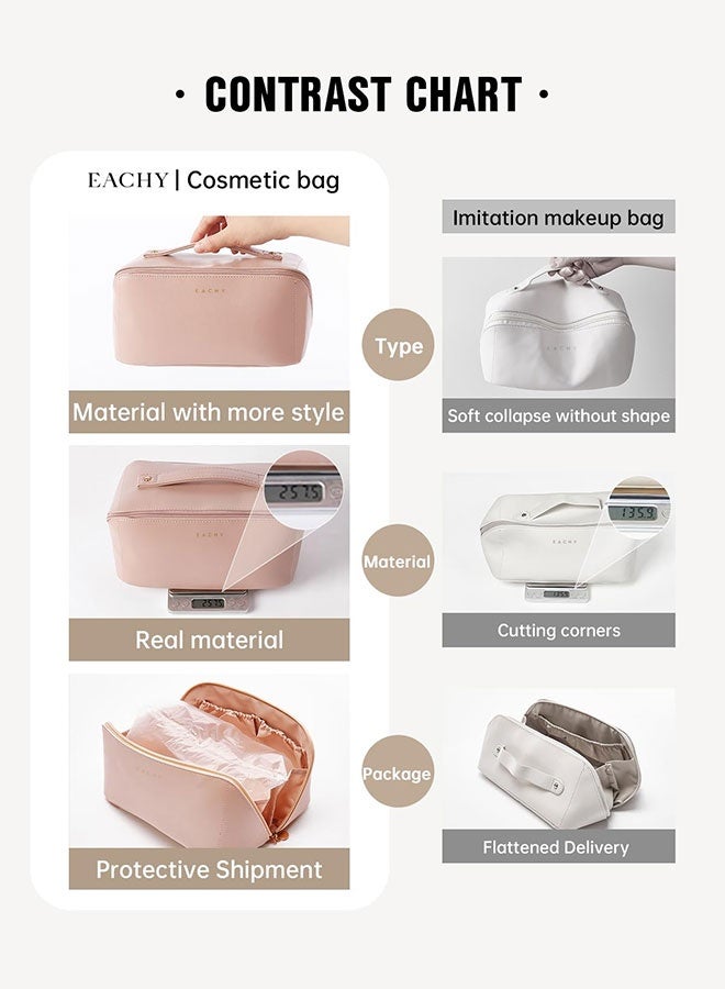 حقيبة مكياج سفر كبيرة للنساء مضادة للماء - منظمة مستلزمات طهارة معتمدة للعمرة، تنفتح بشكل مسطح مع مقبض وأقسام داخلية (مهيأة للحج، وردي ترابي) - Image 4