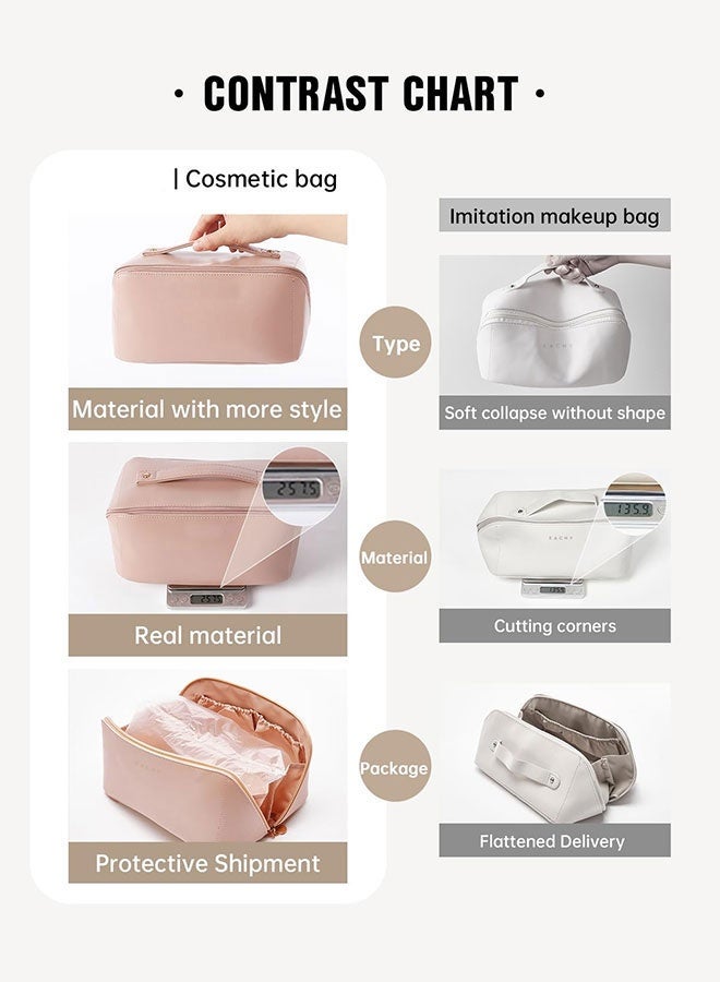 Large Capacity Waterproof Travel Makeup Bag for Women - Umrah Approved Toiletry Organizer, Fold Flat Cosmetic Pouch with Handle & Dividers (Hajj Ready, Dusty Rose) - Image 4