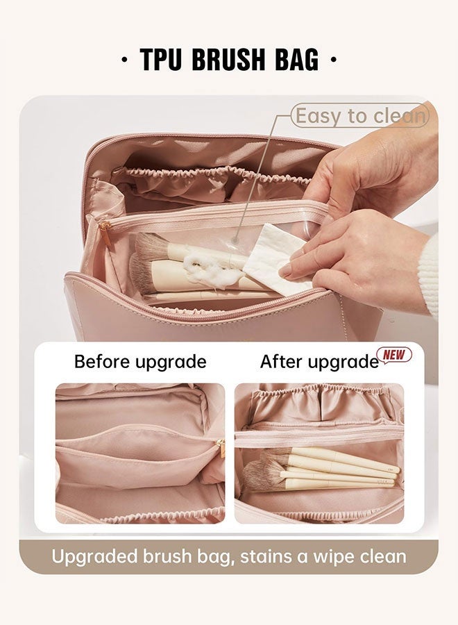 Large Capacity Waterproof Travel Makeup Bag for Women - Umrah Approved Toiletry Organizer, Fold Flat Cosmetic Pouch with Handle & Dividers (Hajj Ready, Dusty Rose) - Image 3
