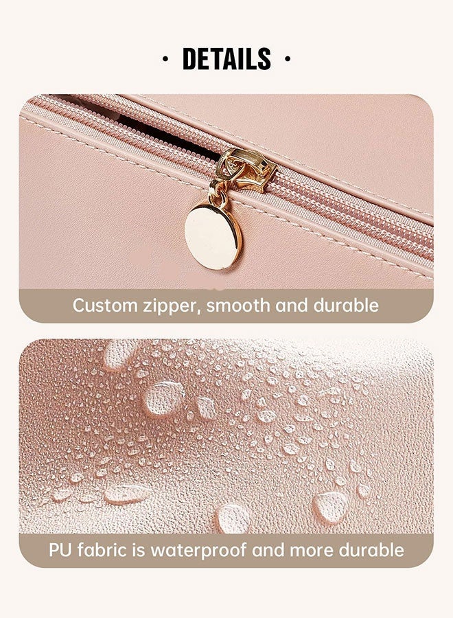Large Capacity Waterproof Travel Makeup Bag for Women - Umrah Approved Toiletry Organizer, Fold Flat Cosmetic Pouch with Handle & Dividers (Hajj Ready, Dusty Rose) - Image 5
