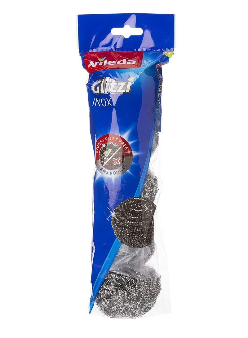 Vileda Stainless Steel Inox 5 Scouring Pad, Pack of 2, Heavy Duty Scouring Pad, Rust Free and Long Lasting - Image 1