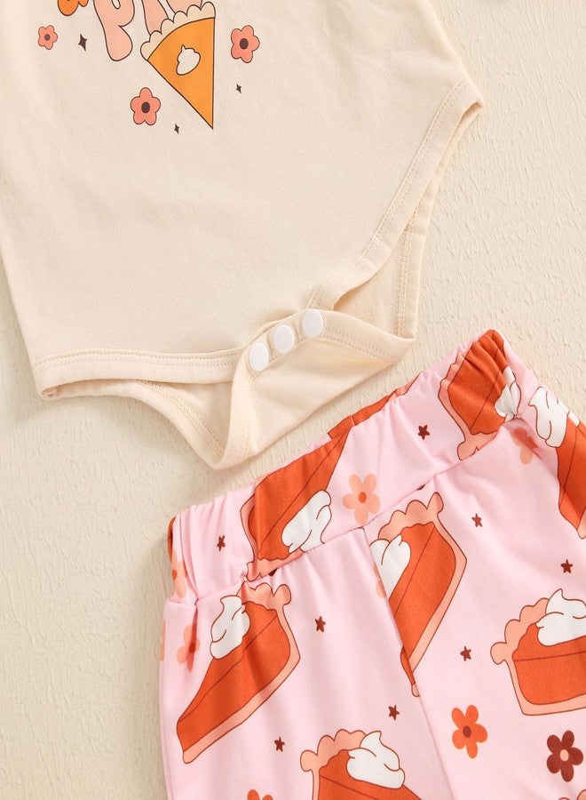Lamuusaa Newborn Baby Girl Thanksgiving Outfit ''Thick Thighs & Pumpkin Pies'' Long Sleeve Romper Flared Pants Headband Set (Khaki, 6-12 Months) - Image 4