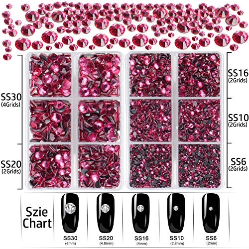 LPBeads 6400 Pieces Hotfix Rhinestones Rose Flat Back 5 Mixed Sizes Crystal Round Glass Gems with Tweezers and Picking Rhinestones Pen - Image 4