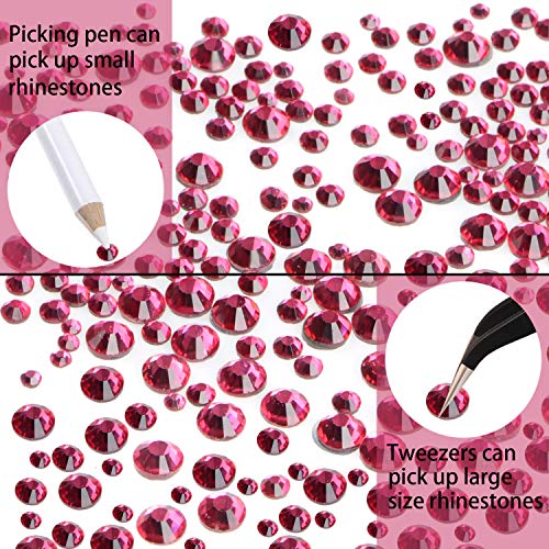 LPBeads 6400 Pieces Hotfix Rhinestones Rose Flat Back 5 Mixed Sizes Crystal Round Glass Gems with Tweezers and Picking Rhinestones Pen - Image 5