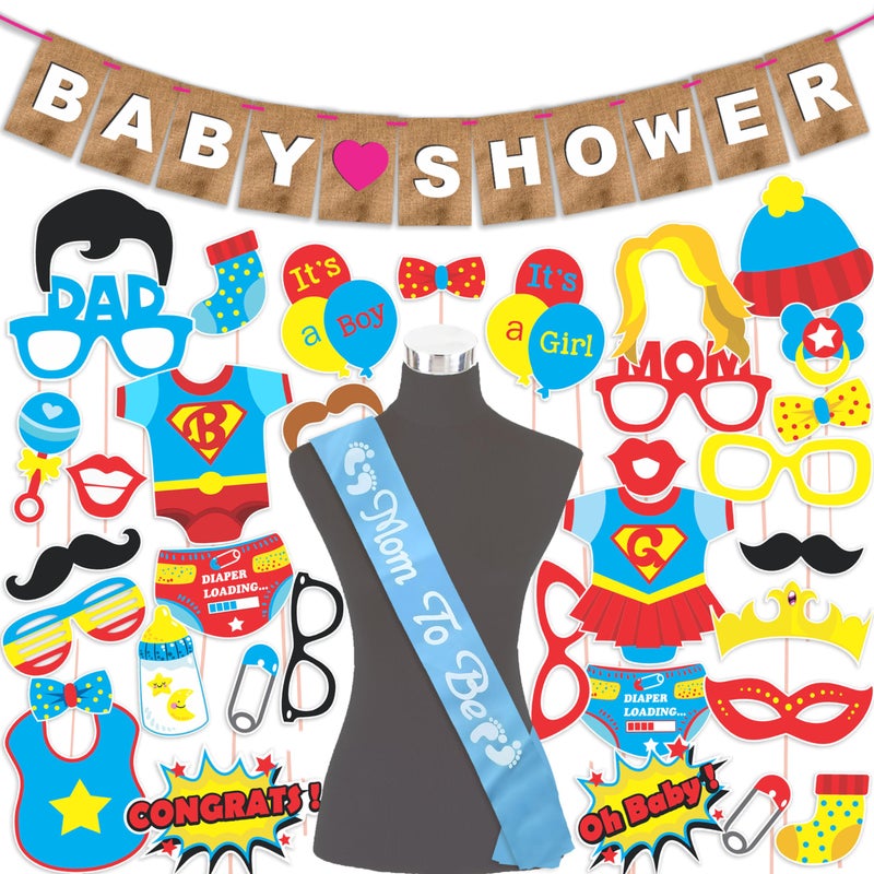 Wobbox Baby Shower Decoration Items| Baby Shower Ceremony Photo Booth Props for Photoshoot, Baby Shower Banner& Mom to Be Sash, Godh Bharai Ceremony Decoration Kit-(FP4799) - Image 1