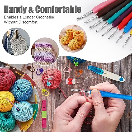 RangTeq Bamboo Crochet Hooks 32 Pcs Crochet Hooks Set With Storage Case,Ergonomic Handle Crochet Hook For Arthritic Hands, Comfortable Smooth Needles With Stitch Markers, Multicolor - Image 5