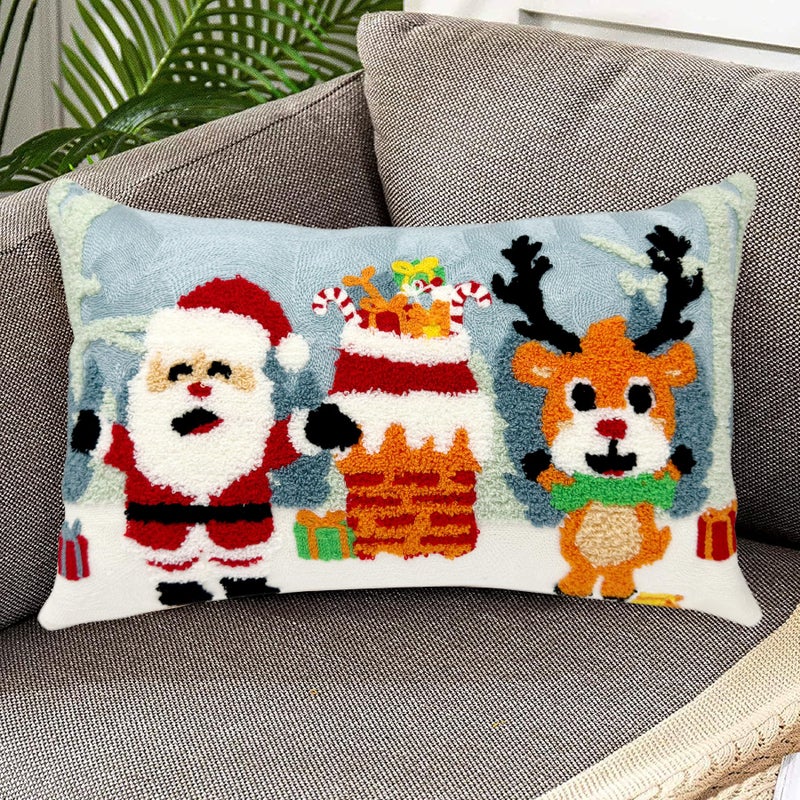 Alysheer Embroidered Flower Floral Tufted Throw Pillow Cover(Navy) (12"" x 20""  Christmas Winter) - Image 2