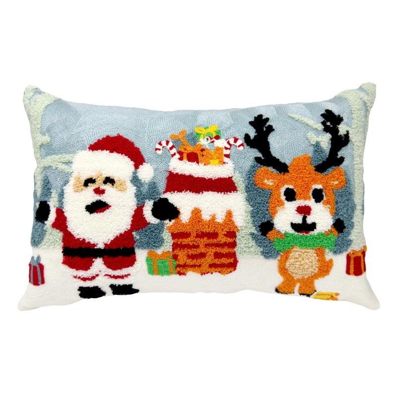 Alysheer Embroidered Flower Floral Tufted Throw Pillow Cover(Navy) (12"" x 20""  Christmas Winter) - Image 1