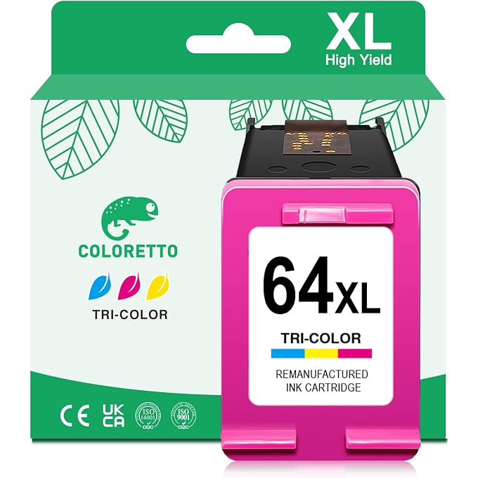 COLORETTO 64XL Remanufactured Ink Cartridges for 64 XL, Compatible with 6200 6220 6222 6230 6232 6234 6252 6255 6258 7100 7120 7130 7132 7134 7155 7158 7164 7800 7820 7822 7830 7855 Color (1-Pack)