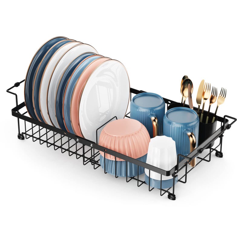 iSPECLE Dish Drying Rack  3 Sizes Adjustable Large Dish Rack 169187204  Over Sink Drying Rack with Cutlery Holder in Sink or on Counter Dish Drainer Metal Black Only fit175 Sink