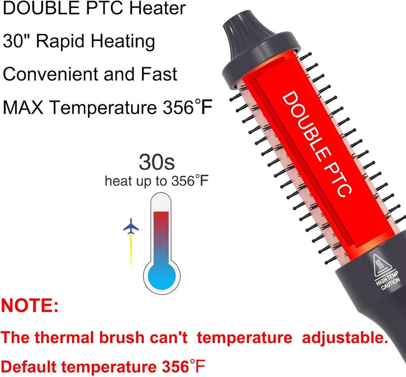 PHOEBE 1.25 Inch Ceramic Curling Iron Brush - Double PTC Heated Comb With Tourmaline Ionic Technology for Long, Medium Hair - Dual Voltage for Traveling - Black - Image 4