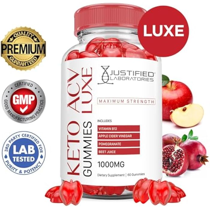 Justified Laboratories Luxe Keto ACV Gummies Advanced Formula 1000MG Luxe Keto Gummies Apple Cider Vinegar Formulated with Pomegranate Beet Juice Powder B12 Vegan Non GMO 60 Gummys - Image 3